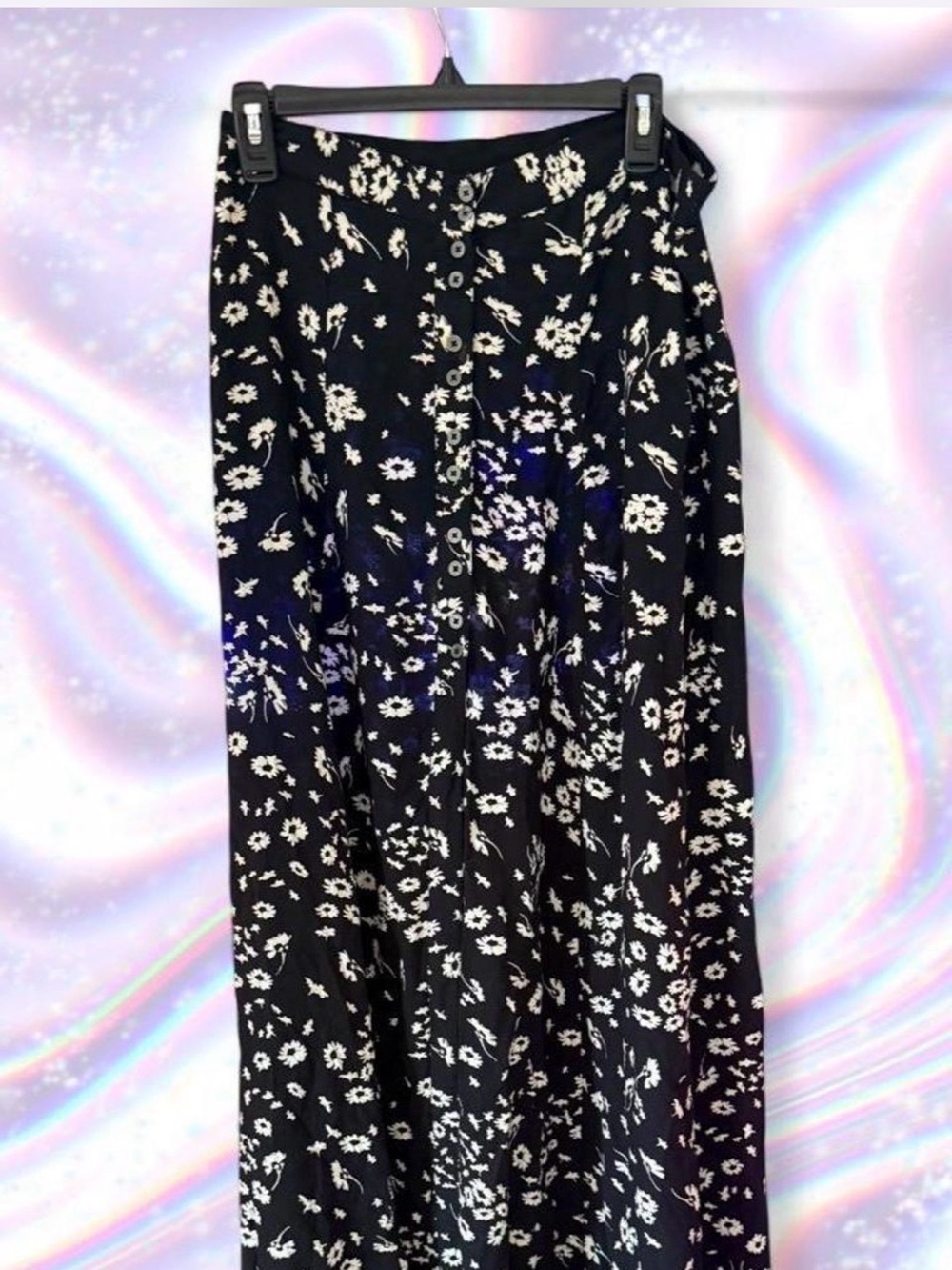 Kimchi Blue Black and White Floral Button-Front Maxi Skirt